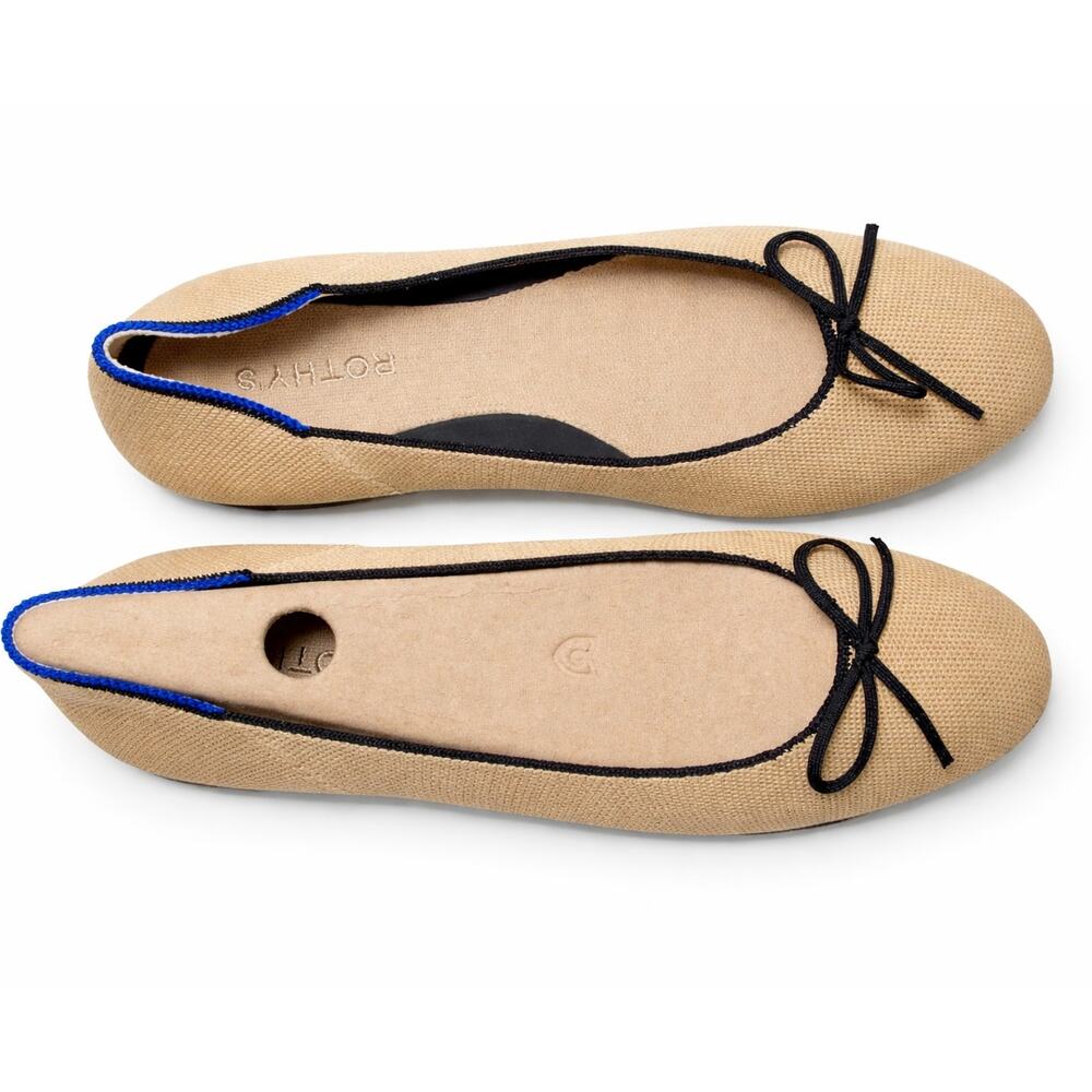 Rothy's The Ballet Flat Beige Colorway & Black Bow Size 10.5 - Picture 2 of 5